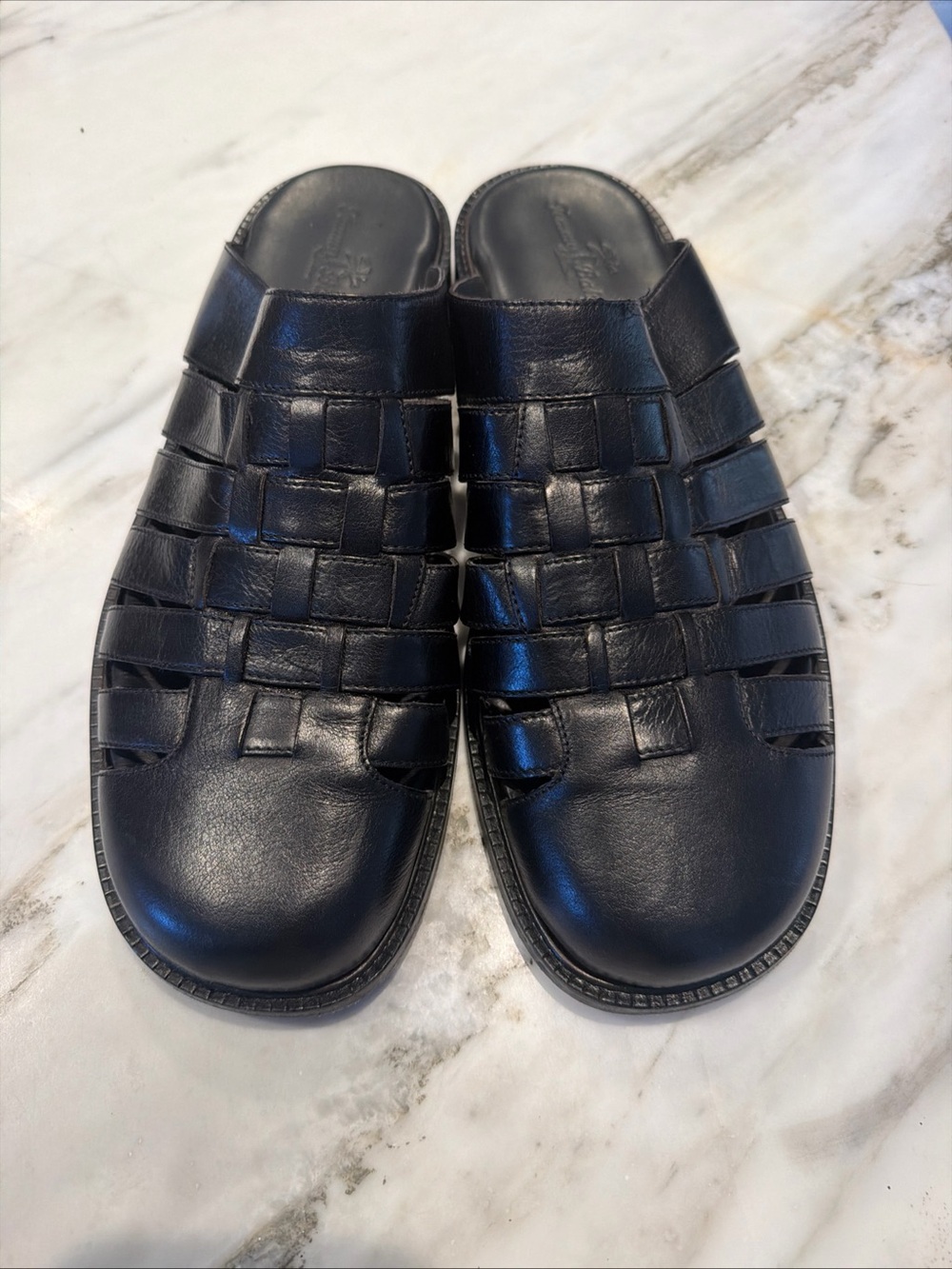 Tommy Bahama Black Leather sandals/ backless mules Size 13